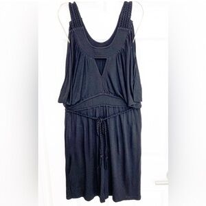 Grecian Style Black Jersey Dress w/ Draping and Waist Tie Rope - Like New